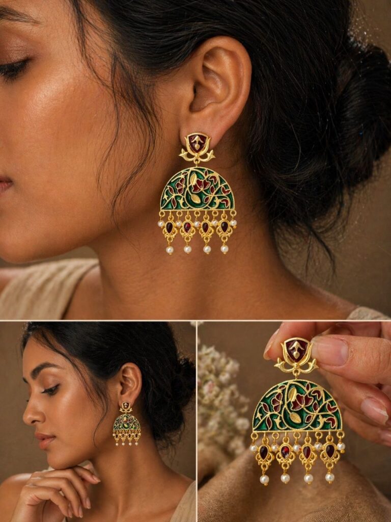 Handmade Meena Kari Earring Traditional Jewelry for Beautiful Pearl Work Detailing
