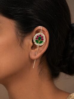 Floral Meena Kari Earcuff stylish brass jewelry design