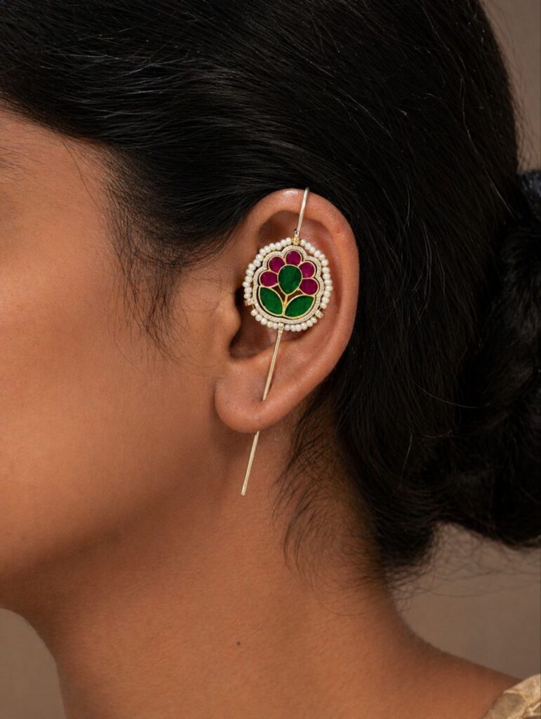 Floral Meena Kari Earcuff Light Weight Jewelry for Party Look