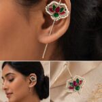 Silver Meena Kari Lotus Earcuff Traditional Jewelry for Ethnic Look