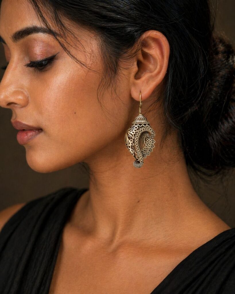 Vintage Silver Shankh Earring Stylish Jewelry for Beautiful Ethnic Look