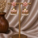 Gold Plated Jhumka Earring Traditional Jewelry for Pearl Work Detailing - ''BabyPink''