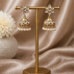 Gold Plated Jhumka Earring Traditional Jewelry for Pearl Work Detailing - "White"