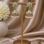 Gold Plated Jhumka Earring Traditional Jewelry for Pearl Work Detailing - "MInt"