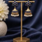 Gold Plated Jhumka Earring Traditional Jewelry for Pearl Work Detailing - Blue