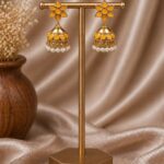 Gold Plated Jhumka Earring Traditional Jewelry for Pearl Work Detailing - "Yellow"
