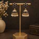 Gold Plated Jhumka Earring Traditional Jewelry for Pearl Work Detailing - "Black"