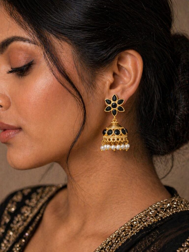 Gold Plated Jhumka Earring Traditional Jewelry for Pearl Work Detailing