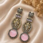 Two Tone Earring Leaf Designer Jewelry for Beautiful Traditional Look - ''BabyPink''