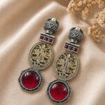 Two Tone Earring Leaf Designer Jewelry for Beautiful Traditional Look - "Red"