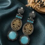 Two Tone Earring Leaf Designer Jewelry for Beautiful Traditional Look - "Aqua"