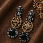Two Tone Earring Leaf Designer Jewelry for Beautiful Traditional Look - "Black"
