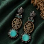 Two Tone Earring Leaf Designer Jewelry for Beautiful Traditional Look - "MInt"