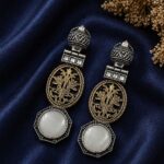 Two Tone Earring Leaf Designer Jewelry for Beautiful Traditional Look - "Grey"
