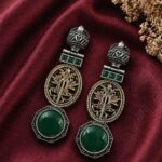 Two Tone Earring Leaf Designer Jewelry for Beautiful Traditional Look - "Green"