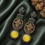 Two Tone Earring Leaf Designer Jewelry for Beautiful Traditional Look - "Yellow"
