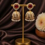 Gold Plated Jhumka Earring Traditional Jewelry for Beautiful Pearl Work Detailing - "Red"