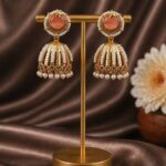 Gold Plated Jhumka Earring Traditional Jewelry for Beautiful Pearl Work Detailing - ''BabyPink''