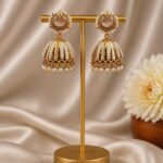 Gold Plated Jhumka Earring Traditional Jewelry for Beautiful Pearl Work Detailing - "Grey"