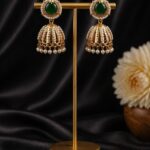 Gold Plated Jhumka Earring Traditional Jewelry for Beautiful Pearl Work Detailing - "Green"