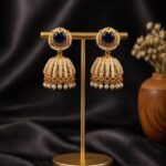 Gold Plated Jhumka Earring Traditional Jewelry for Beautiful Pearl Work Detailing - Blue