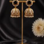 Gold Plated Jhumka Earring Traditional Jewelry for Beautiful Pearl Work Detailing - "Black"