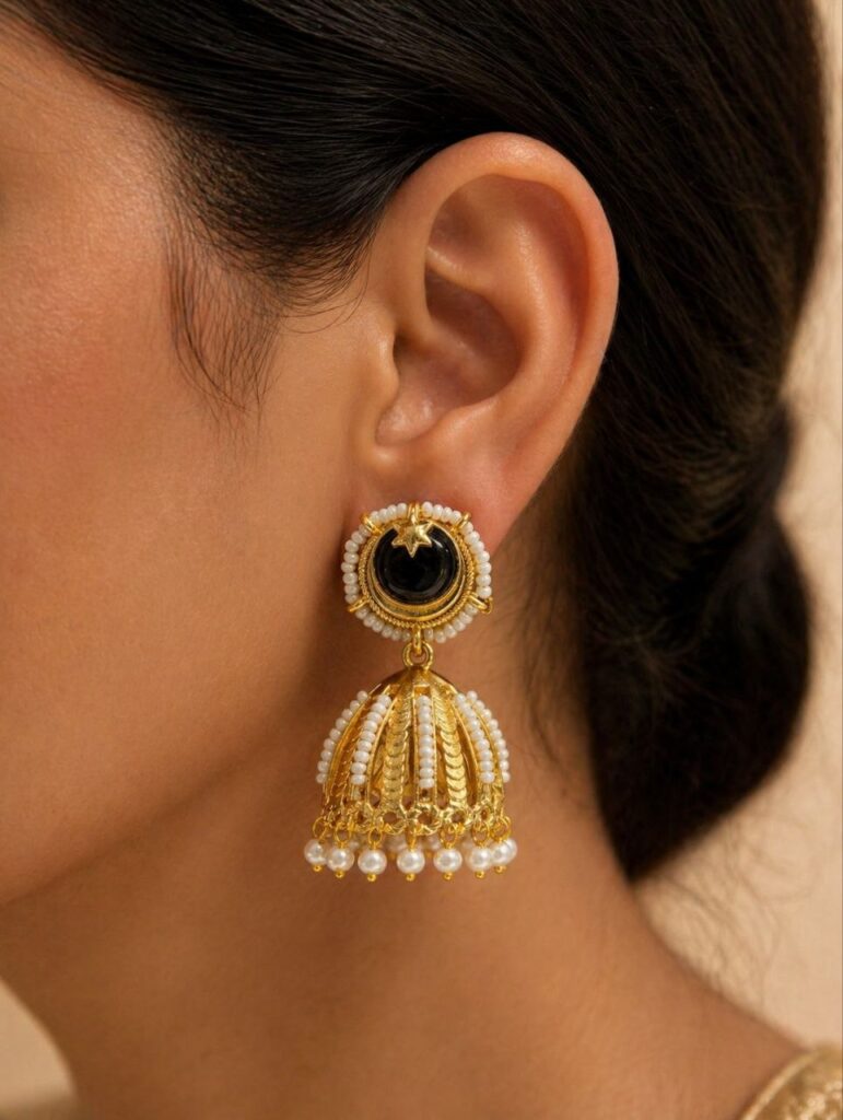 Gold Plated Jhumka Earring Traditional Jewelry for Beautiful Pearl Work Detailing