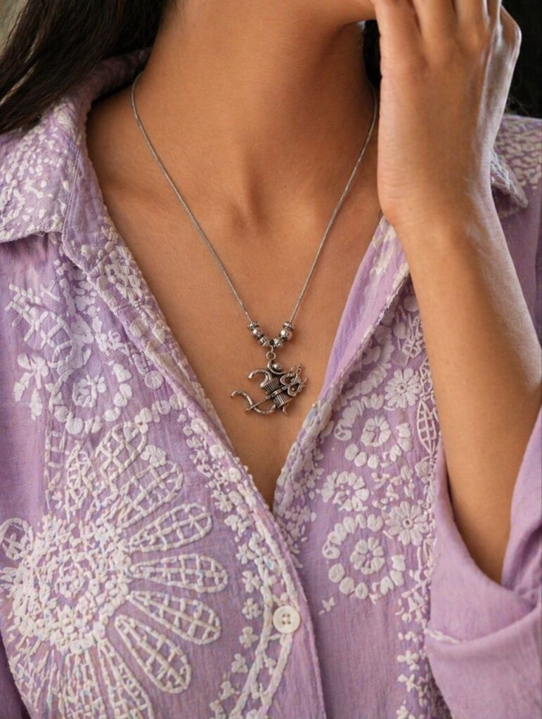 Silver Om Necklace Spiritual Jewelry for Ethnic Look