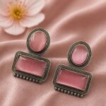 Monalisa Stone Stud Earring Designer Jewelry for Everyday Stylish Look - ''BabyPink''