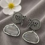 Unique Peacock Earring Stunning Traditional Jewelry for Ethnic Look - "Grey"