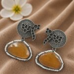 Unique Peacock Earring Stunning Traditional Jewelry for Ethnic Look - "Yellow"