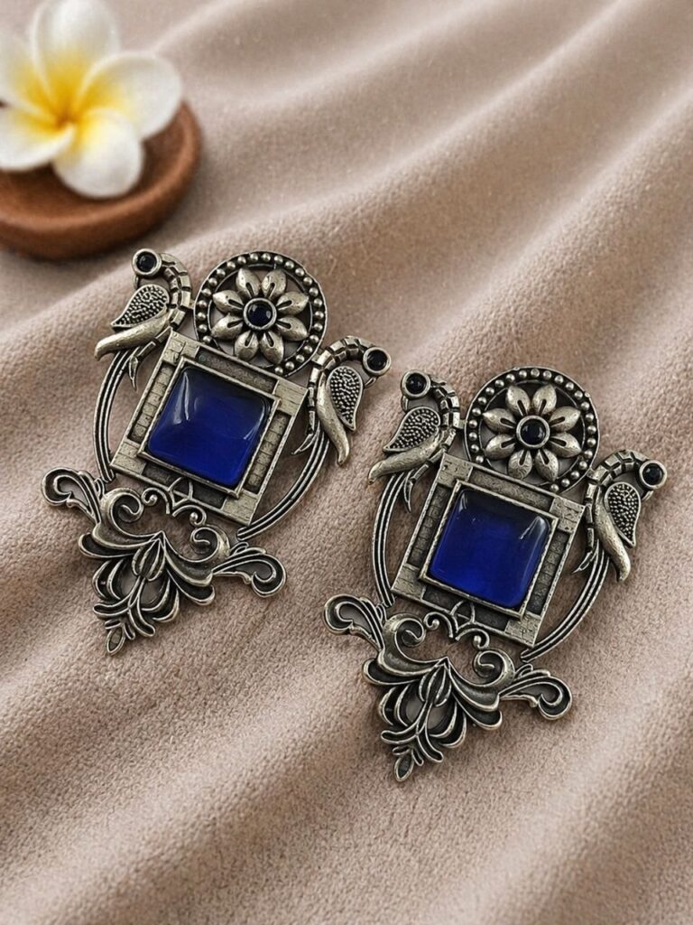 Silver Peacock Earring Elegant Design for Festive and Party Wear