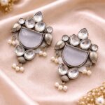Peacock Stone Earring Stunning Elegant Design with Premium Traditional Artistic Finish - "Grey"