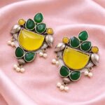 Peacock Stone Earring Stunning Elegant Design with Premium Traditional Artistic Finish - "Green-Yellow"
