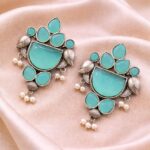 Peacock Stone Earring Stunning Elegant Design with Premium Traditional Artistic Finish - "MInt"