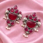 Peacock Stone Earring Stunning Elegant Design with Premium Traditional Artistic Finish - "Red"