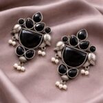 Peacock Stone Earring Stunning Elegant Design with Premium Traditional Artistic Finish - "Black"