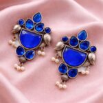 Peacock Stone Earring Stunning Elegant Design with Premium Traditional Artistic Finish - Blue
