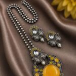 Designer Leaf Oxidized Necklace Set Traditional Jewelry for Beautiful Look - "Yellow"