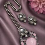 Designer Leaf Oxidized Necklace Set Traditional Jewelry for Beautiful Look - ''BabyPink''