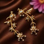 Gold Plated Earcuff Stylish Designer Jewelry for Trendy Statement Look - "White"