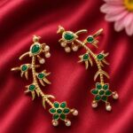 Gold Plated Earcuff Stylish Designer Jewelry for Trendy Statement Look - "Green"