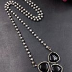 Silver Plated Necklace With Monalisa Stone Jewelry for Stylish Everyday Look - "Black"