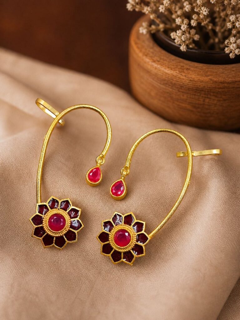 Gold Plated Meenakari Earcuff Traditional Designer Jewelry for Stylish Look
