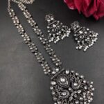Silver Peacock Necklace Set Traditional Jewelry for Pearl Work Detailing