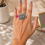 Floral Art Ring Stylish Designer Jewelry for Beautiful Everyday Look - "Red"