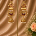 Gold Plated Floral Jhumka Earring Gorgeous Premium Jewelry for Pearl Work Detailing - "Red"