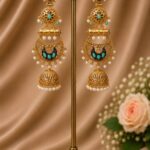 Gold Plated Floral Jhumka Earring Gorgeous Premium Jewelry for Pearl Work Detailing - "MInt"