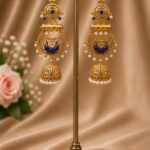 Gold Plated Floral Jhumka Earring Gorgeous Premium Jewelry for Pearl Work Detailing - Blue
