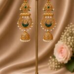 Gold Plated Floral Jhumka Earring Gorgeous Premium Jewelry for Pearl Work Detailing - "Green"